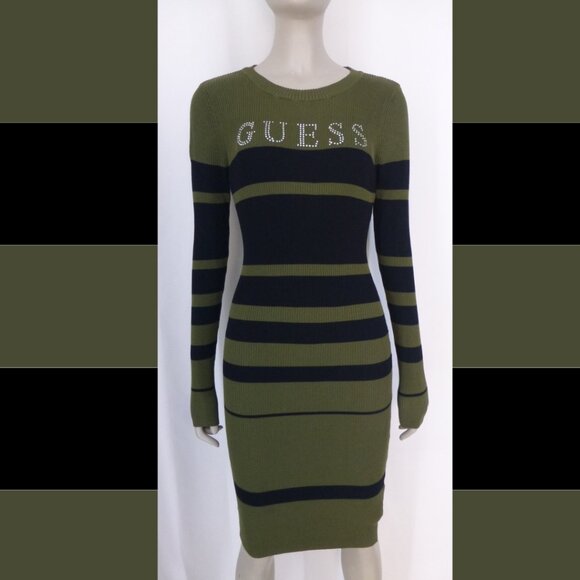 NWOT Guess Logo Rhinestone Ribbed Sweater Dress (Size M) - Picture 2 of 13
